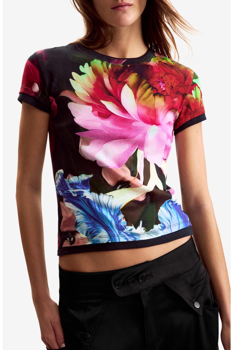 Flower Cotton Graphic T-Shirt, Main, color, BLACK MULTI/ FLORAL PRINT
