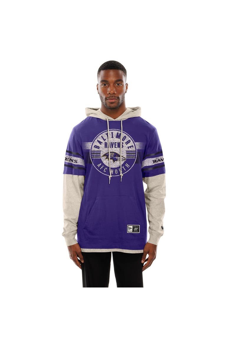 Men's New Era  Purple Baltimore Ravens Twofer Layered Long Sleeve Hoodie T-Shirt, Main, color, Purple