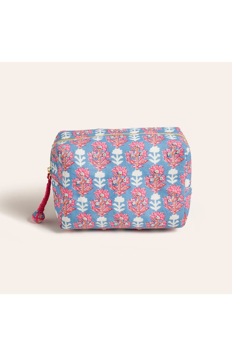 Zsa Zsa Zsu Delhi Embroidered Block Printed 100% Cotton Cosmetic Bag 8X6 In, Main, color, Yellow