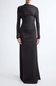 Victoria Beckham Draped Long Sleeve Column Gown