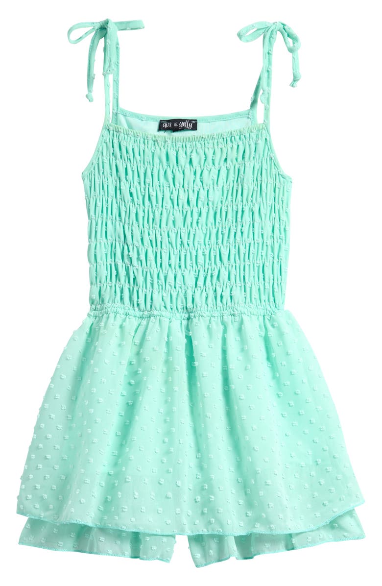 Ava & Yelly Kids' Clip Dot Smocked Romper, Main, color, Mint