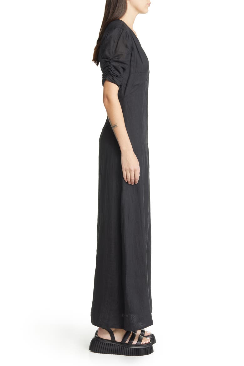 Shirred Ramie Maxi Dress, Alternate, color, NOIR