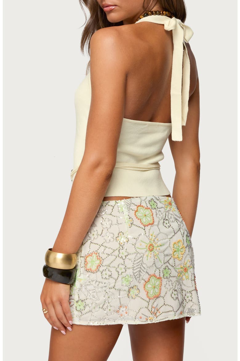 Kez Belted Knit Halter Top, Alternate, color, CREAM