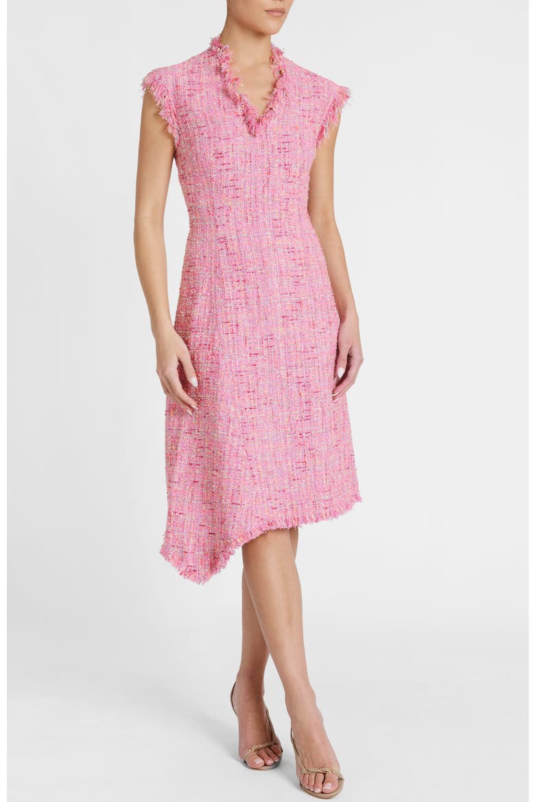 Cici Asymmetric A-Line Dress in Cotton Blend Tweed, Alternate, color, Candy Pink