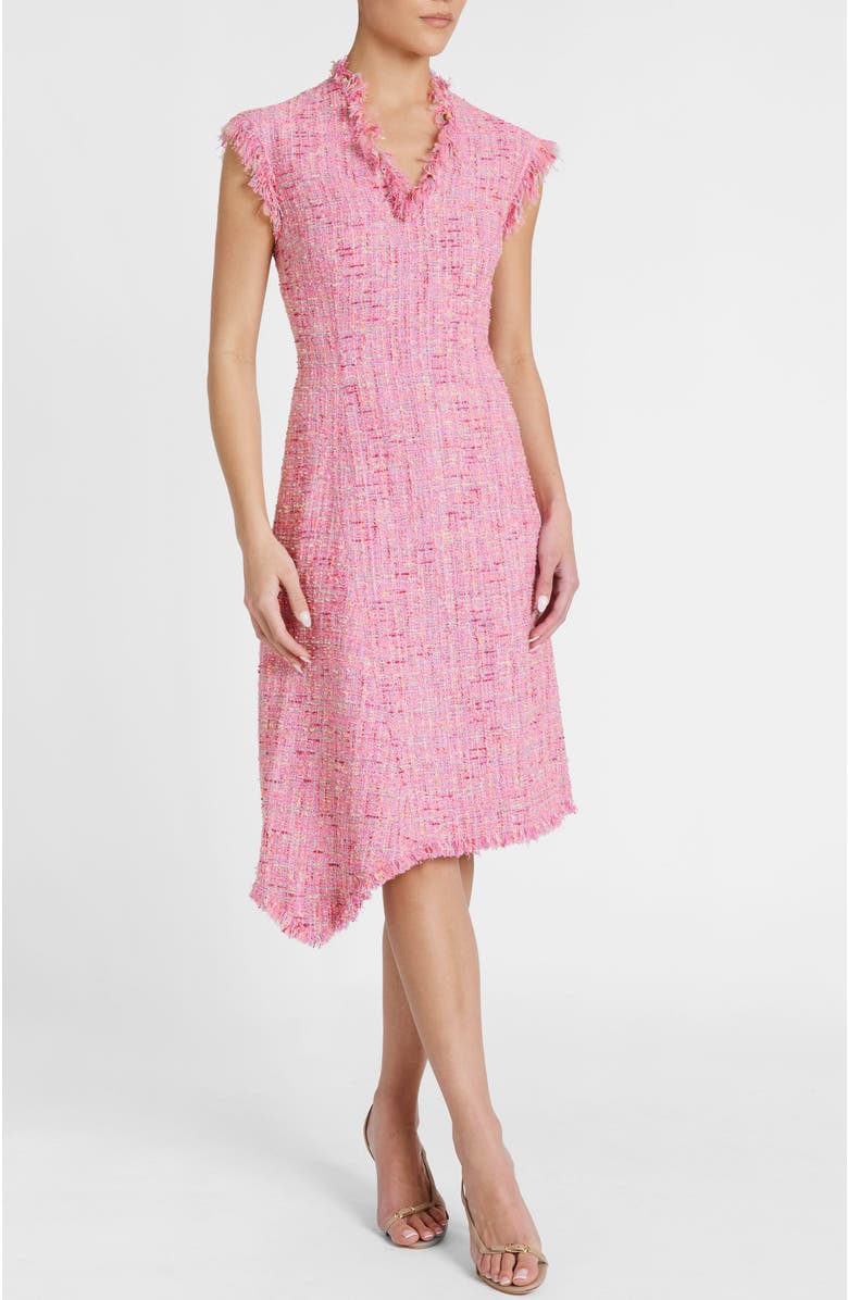 Santorelli Cici Asymmetric A-Line Dress in Cotton Blend Tweed, Alternate, color, Candy Pink