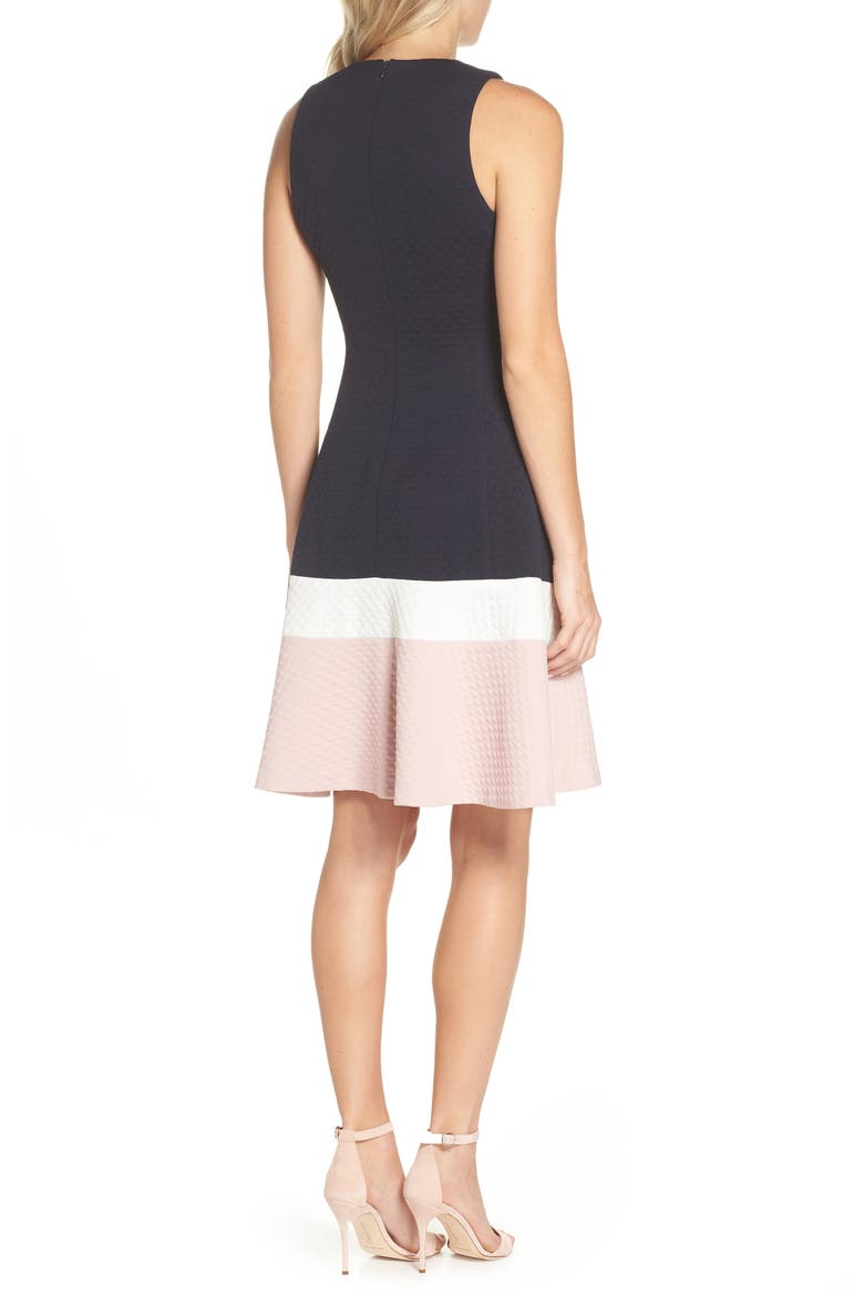 Colorblock Texture Knit Fit & Flare Dress, Alternate, color, NAVY/ IVORY/ BLUSH