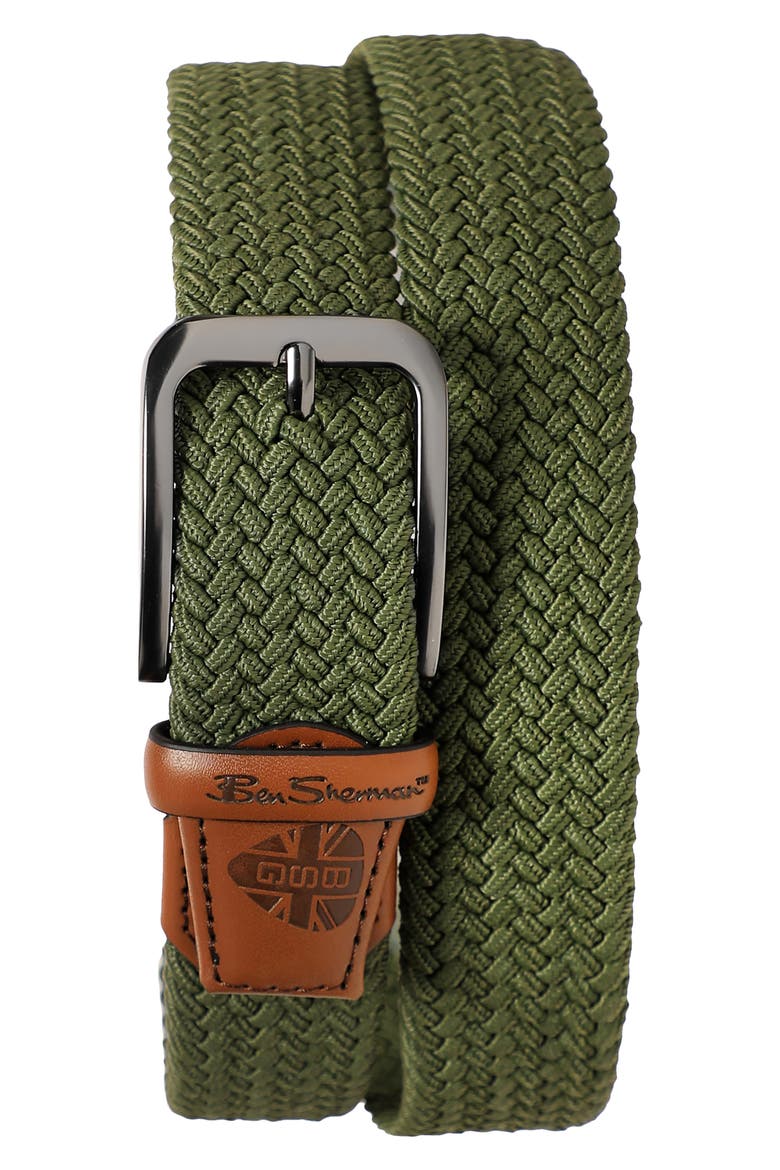 Golf Braided Stretch Leather Belt, Main, color, OLIVE