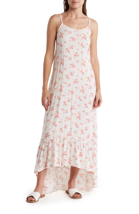 Ditsy Floral Print High-Low Ruffle Dress