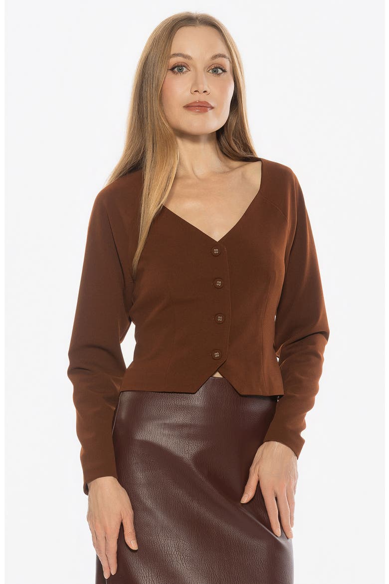 Delyra Back Belt Front Button Crop Top, Alternate, color, BROWN