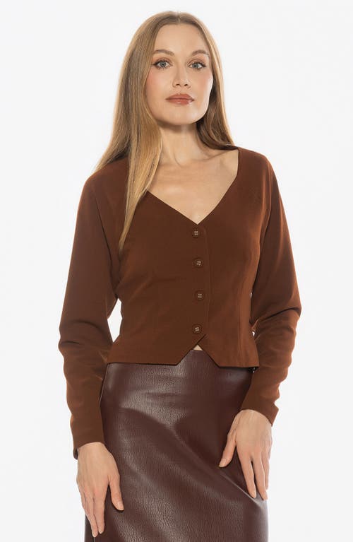 Alexia Admor Delyra Back Belt Front Button Crop Top In Brown