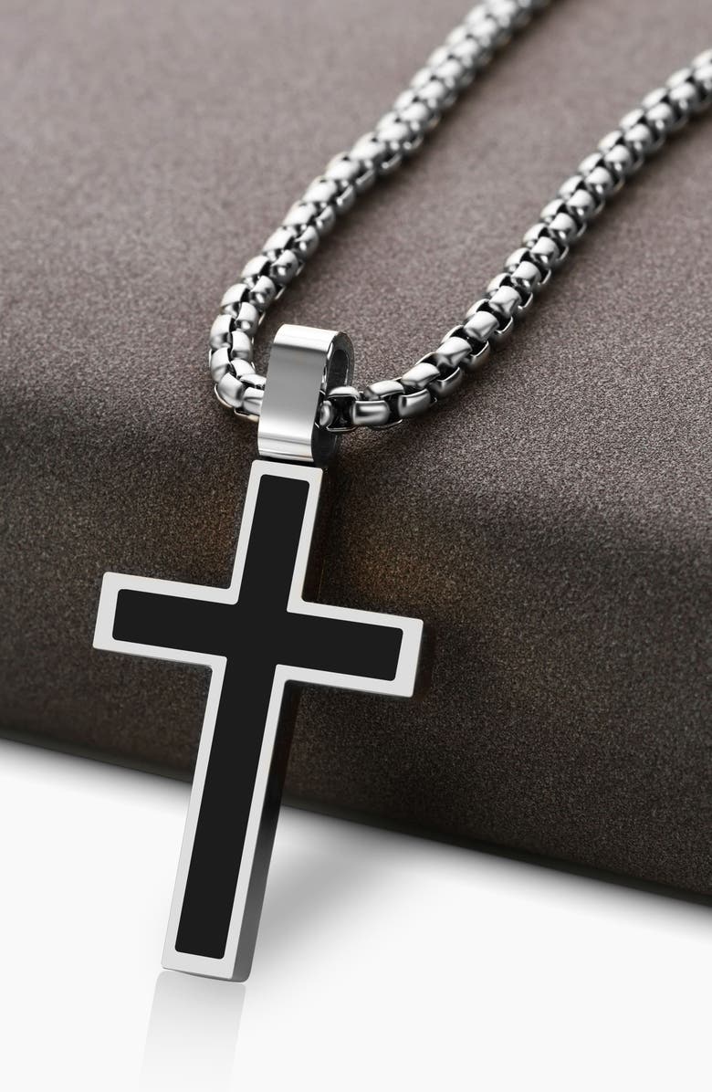 EDFORCE Men's Inlay Cross Pendant Necklace, Alternate, color, Silver