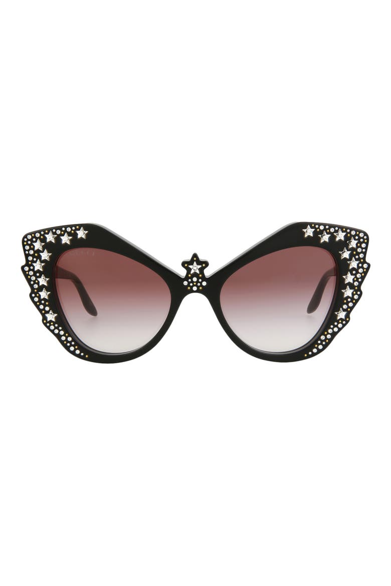 52mm Special Edition Rhinestone Cat Eye Sunglasses, Main, color, BLACK BLACK RED