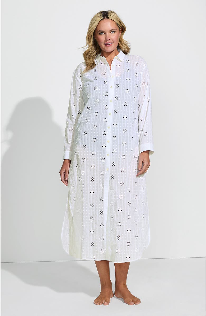 Lands' End Eyelet Button Down Maxi Cover-up Dress, Main, color, White