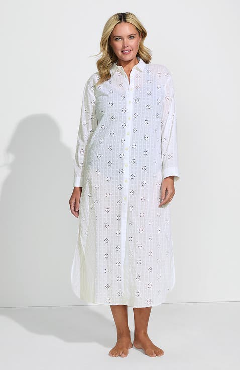 Plus Size Eyelet Button Down Maxi Cover-up Dress