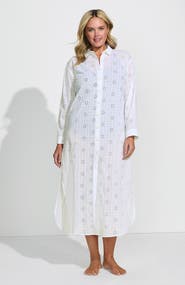 Lands' End Eyelet Button Down Maxi Cover-up Dress