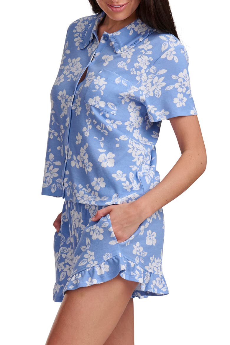 Ruffle Collar Short Pajamas, Alternate, color, HYDRANGEA FLORAL