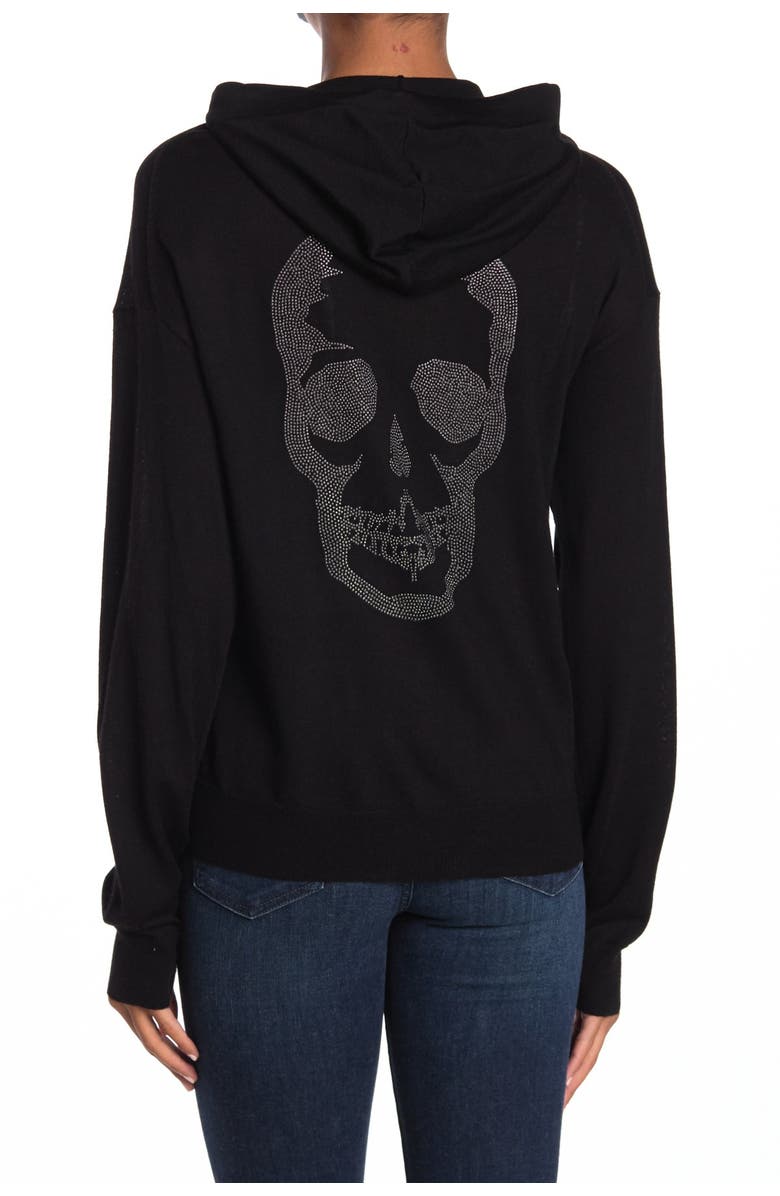 Zadig & Voltaire Sixtine Skull Metal Studs Merino Wool Full Zip Hoodie, Alternate, color,