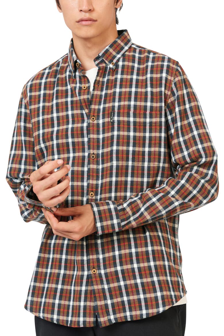 Herringbone Check Button-Down Shirt, Main, color, GINGER