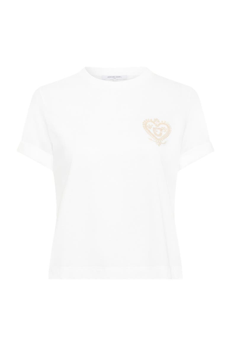 Melia Embroidered Emblem Cropped T-Shirt, Alternate, color, White