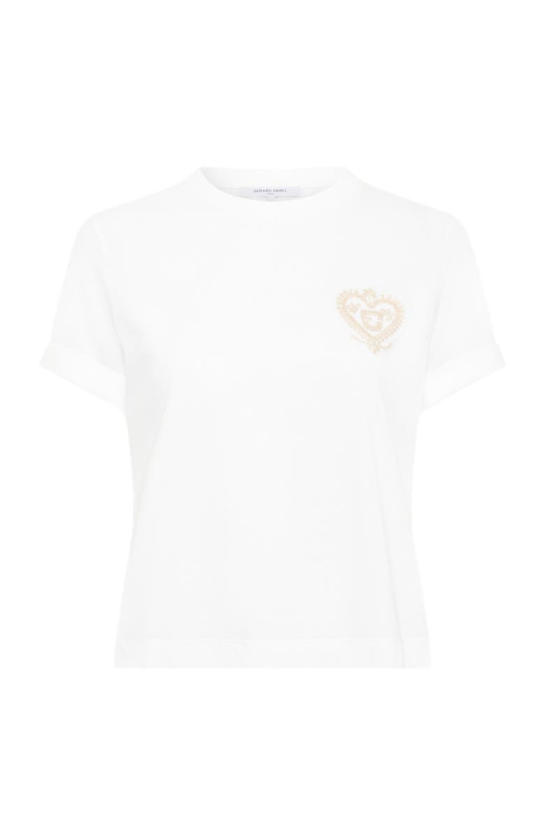 GERARD DAREL Melia Embroidered Emblem Cropped T-Shirt, Alternate, color, White