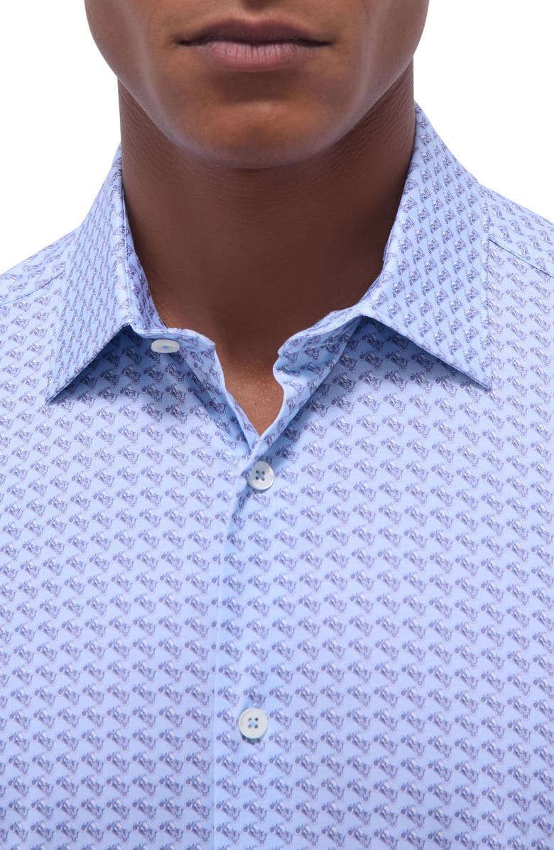 Bugatchi Miles OoohCotton<sup>®</sup> Motorcycle Print Short Sleeve Button-Up Shirt, Alternate, color, Air Blue