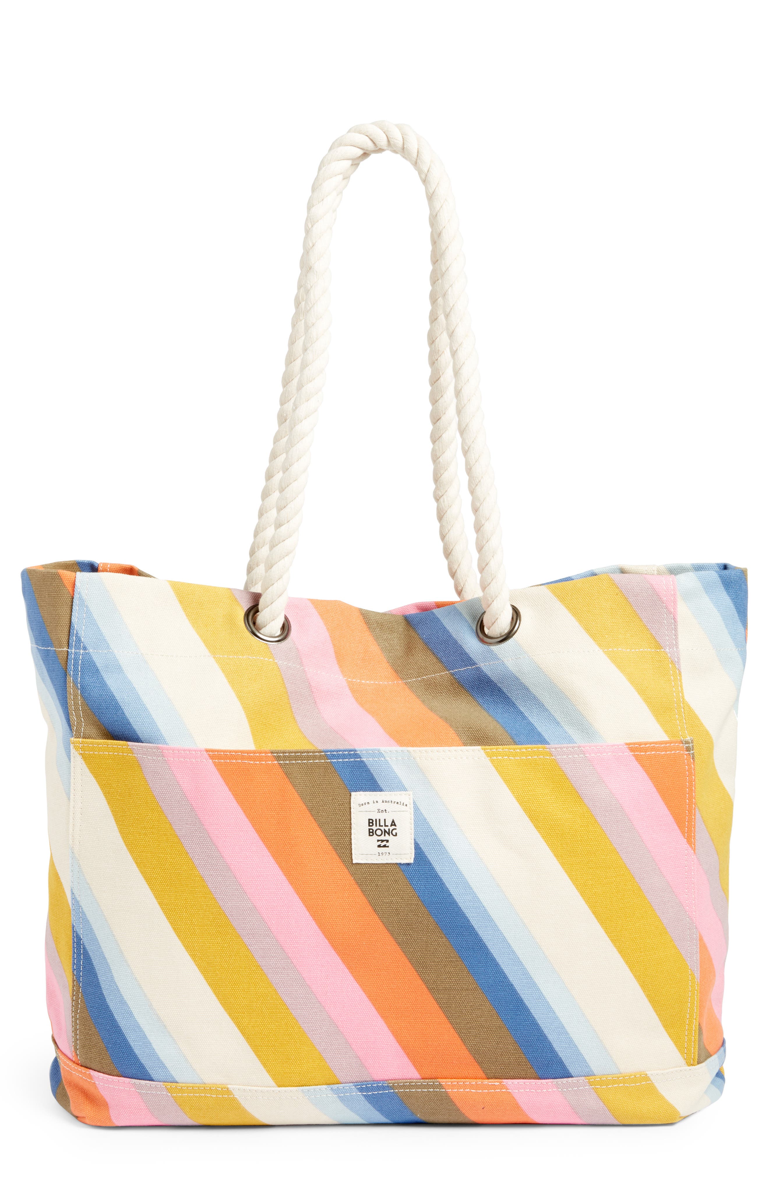 Billabong Sea Ya Stripe Canvas Beach Tote, Main, color, 