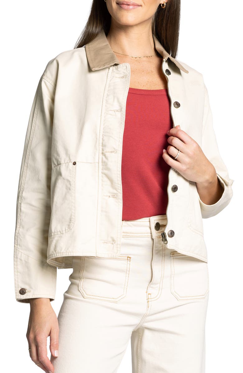 Thread & Supply Zola Cotton Crop Barn Jacket, Main, color, Ecru