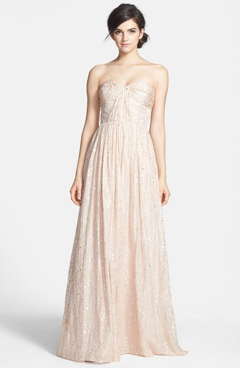 ERIN erin fetherston 'Coralie' Foiled Silk Chiffon Gown, Main, color, 