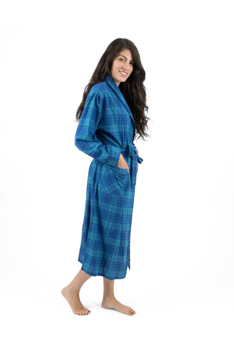 Women's Flannel Robe, 100% Cotton, Alternate, color, Plaid Blue & Navy