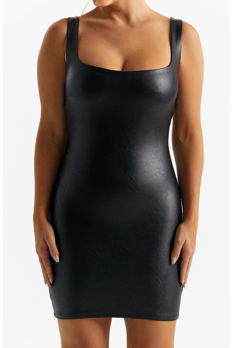 Too Hot Faux Leather Minidress, Alternate, color, BLACK