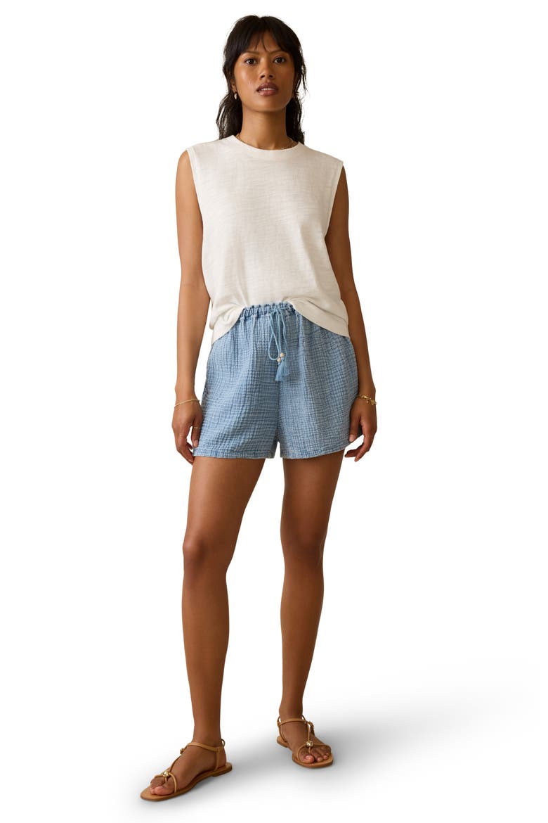 Dune Organic Cotton Gauze Drawstring Shorts, Alternate, color, LIGHT INDIGO WASH
