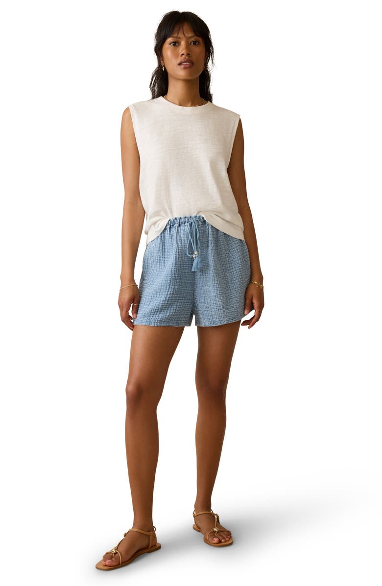 Faherty Dune Organic Cotton Gauze Drawstring Shorts, Alternate, color, Light Indigo Wash