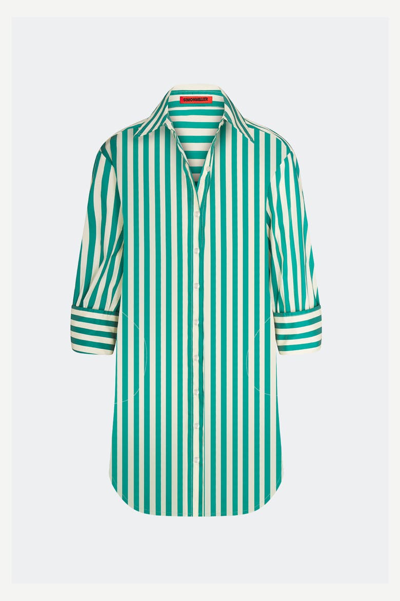 Kena Poplin Dress, Alternate, color, Teal/Cream Stripe