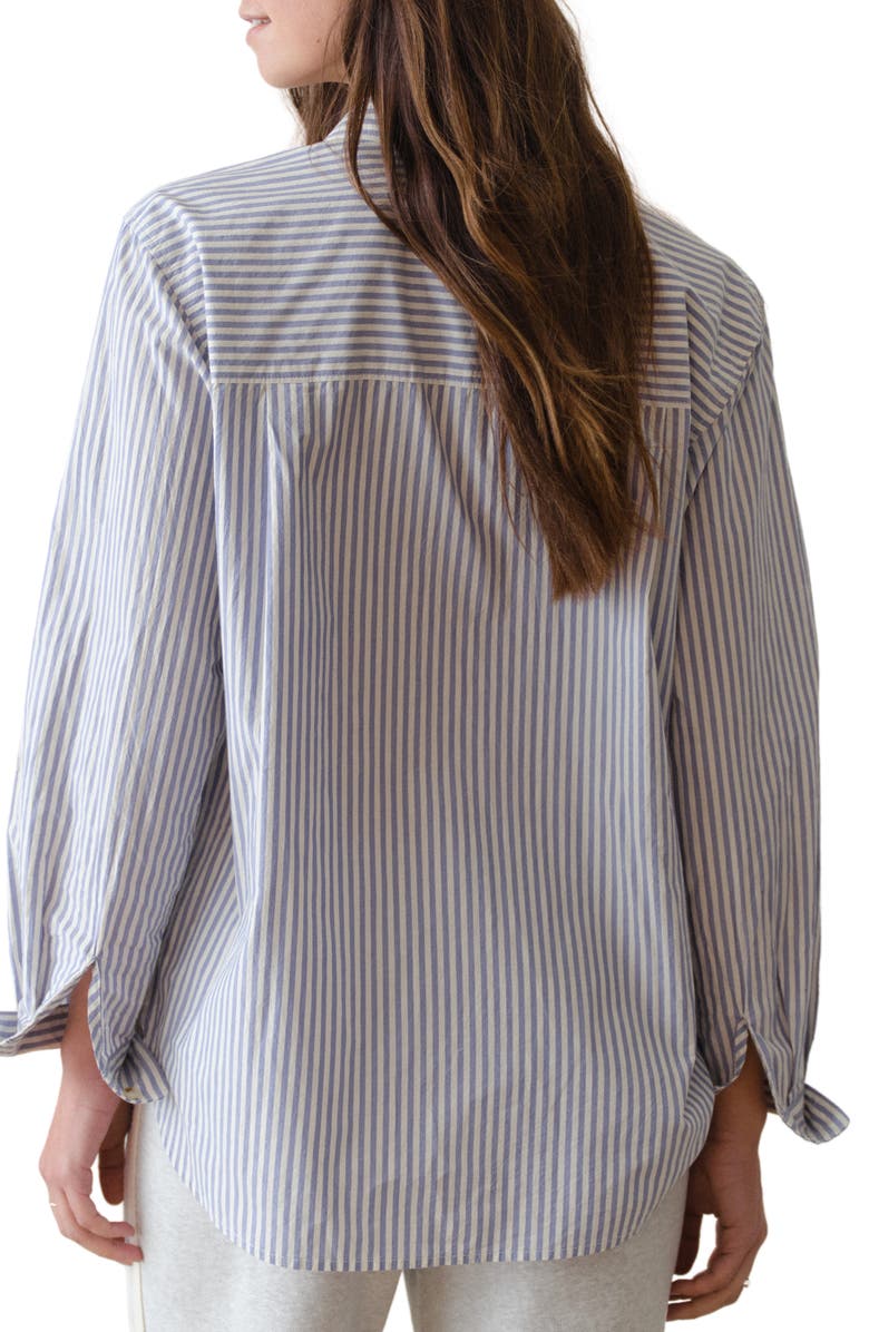 Marine Layer Jane California Relaxed Stripe Cotton Poplin Button-Up Shirt, Alternate, color, Blue Stripe