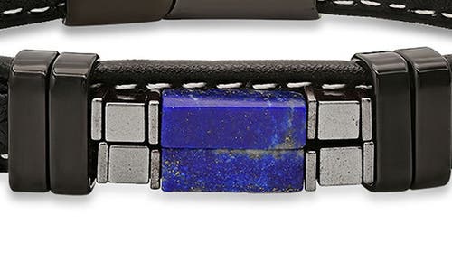 Hmy Jewelry Hematite & Black Agate Leather Bracelet