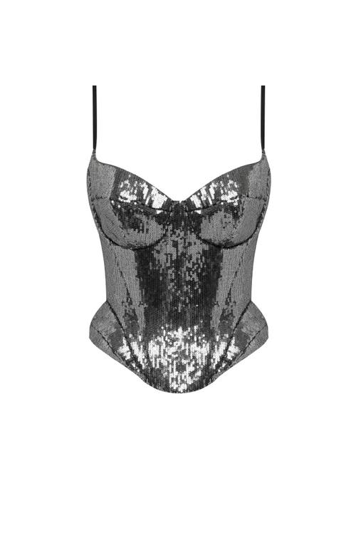 Milla Sensational Spaghetti Straps Sequined Gray Corset In Gray