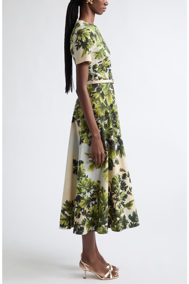 Maple Leaves Cotton Stretch Poplin Midi Dress, Alternate, color, GREEN MULTI