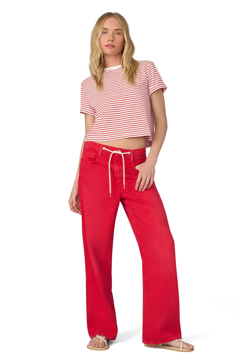 The Boxy Crop T-Shirt, Alternate, color, WHITE/ CHERRY RED STRIPE