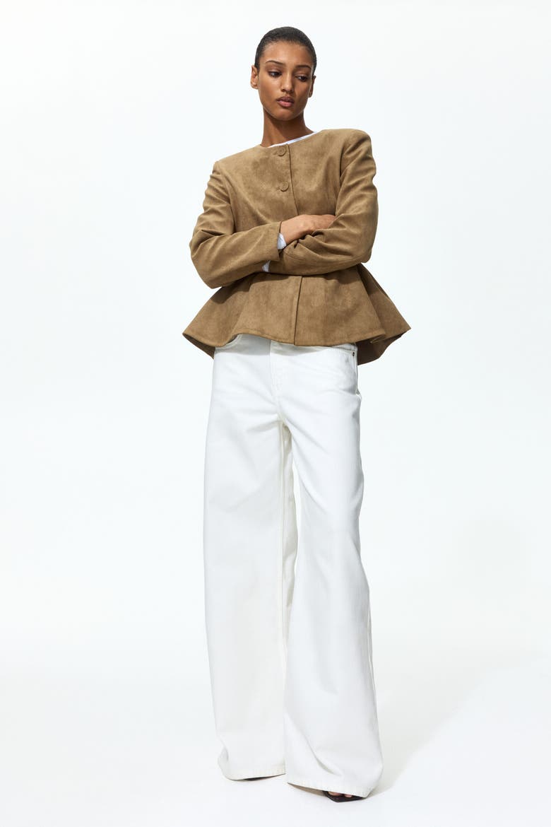 Collarless Peplum Jacket, Main, color, Dark beige