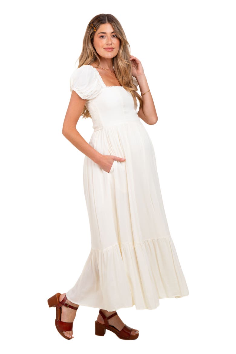 Ruffle Detail Square Neck Maxi Dress, Alternate, color, Ivory