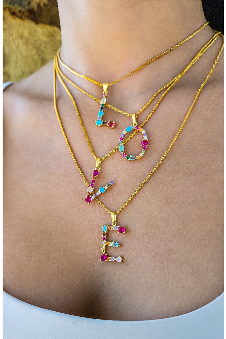 CZ Initial Pendant Necklace, Alternate, color, GOLD-L