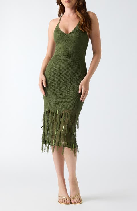 Myra Lace Back Fringed Midi Dress