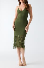 GUESS Myra Lace Back Fringed Midi Dress