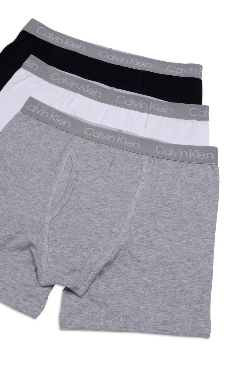 Calvin Klein Kids' Pack of Three Boxer Briefs, Alternate, color, Heather Grey/ White/ Black