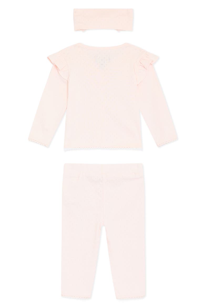 Cotton Pointelle Long Sleeve Top, Pants & Headband Set, Alternate, color, LIGHT PINK
