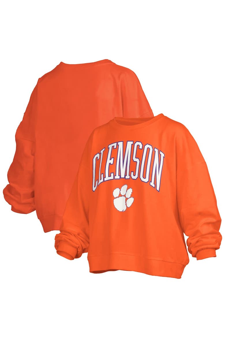 Women's Pressbox Orange Clemson Tigers Janise Arch Over Logo Waist Length Oversized Pullover Sweatshirt, Alternate, color, Orange