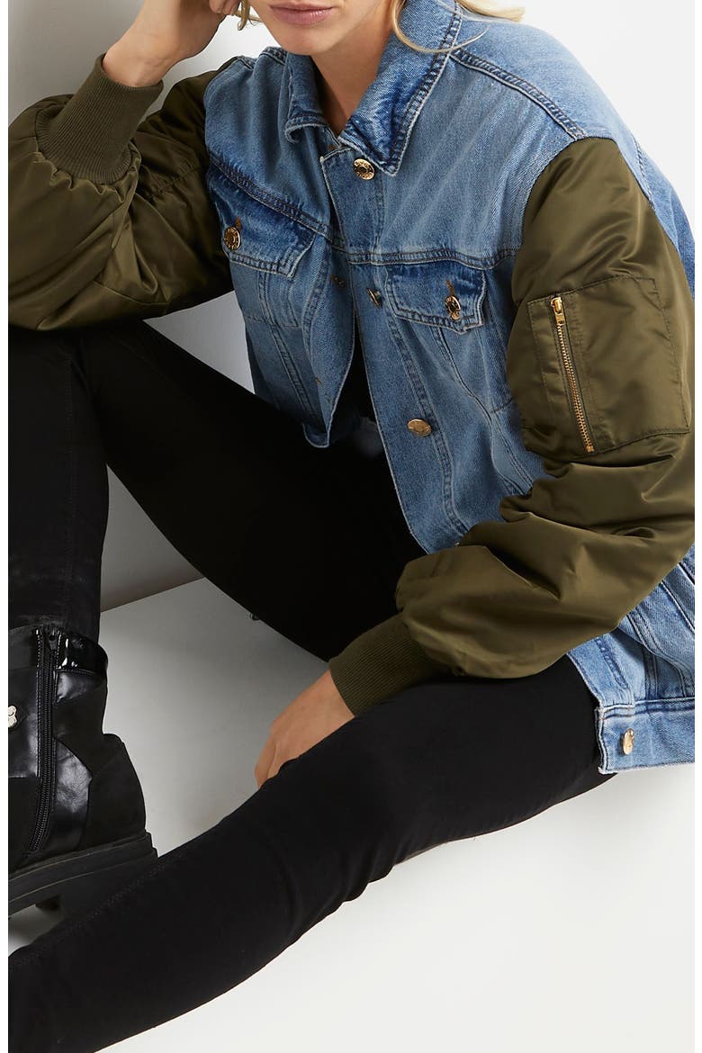Hybrid Denim Bomber Jacket, Alternate, color, MED DENIM