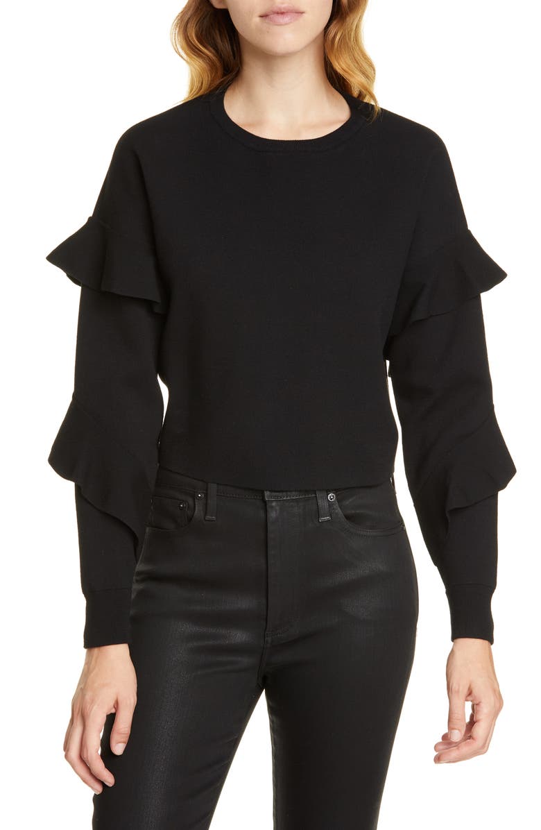 Alice + Olivia Nettie Ruffle Sleeve Sweater, Main, color,