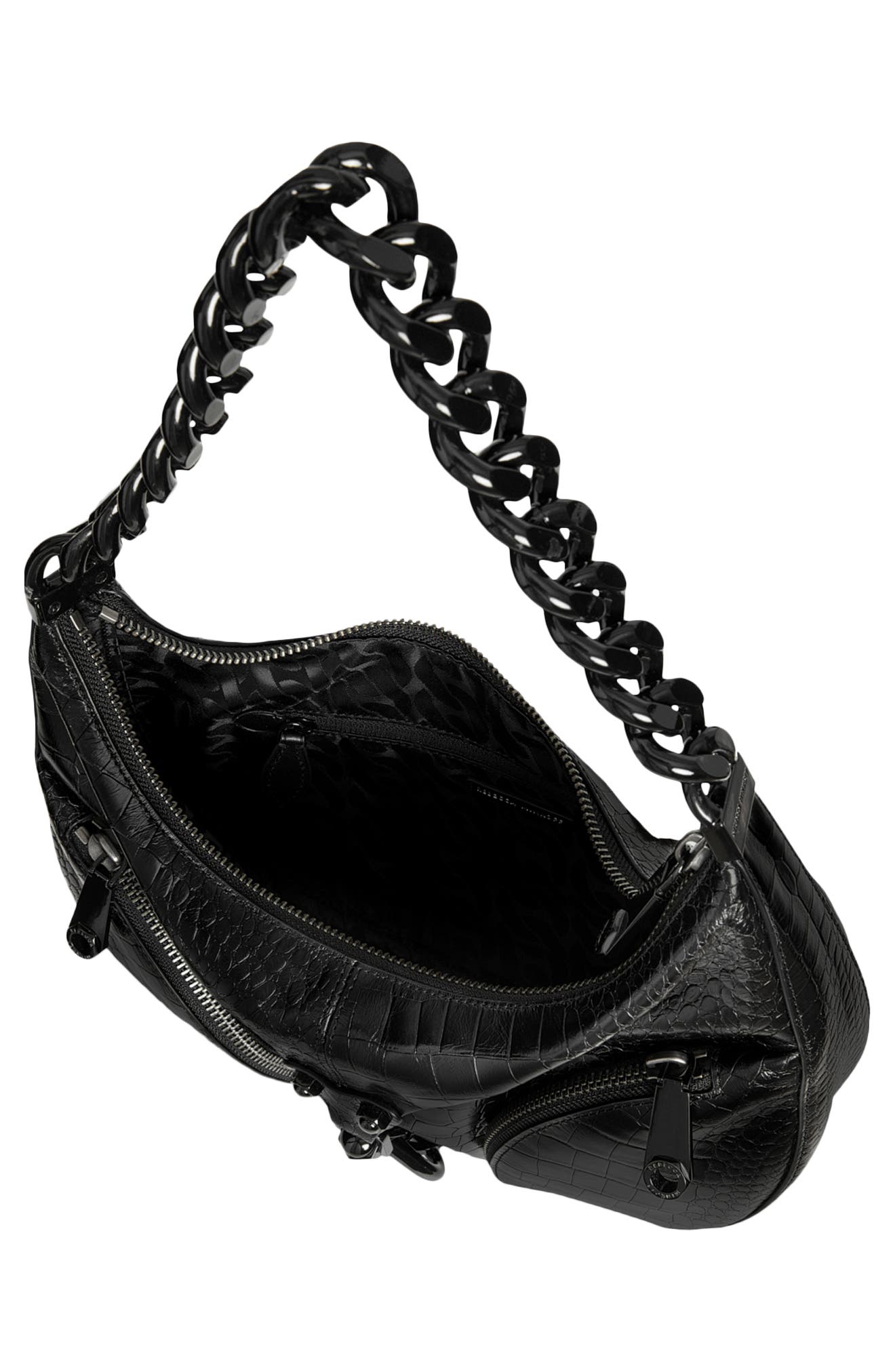 Rebecca Minkoff Julian Croissant Croc Embossed Leather Shoulder Bag, Alternate, color, 