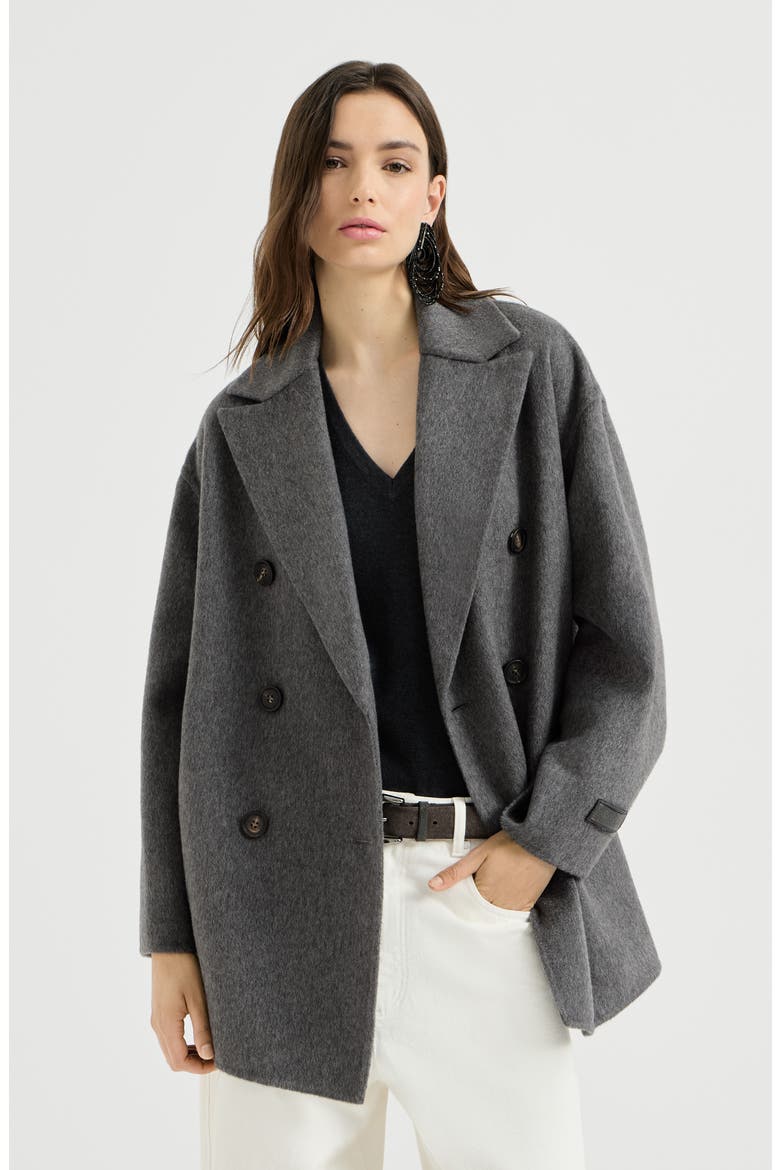 Cashmere double beaver cloth pea coat with precious patch, Main, color, Anthracite